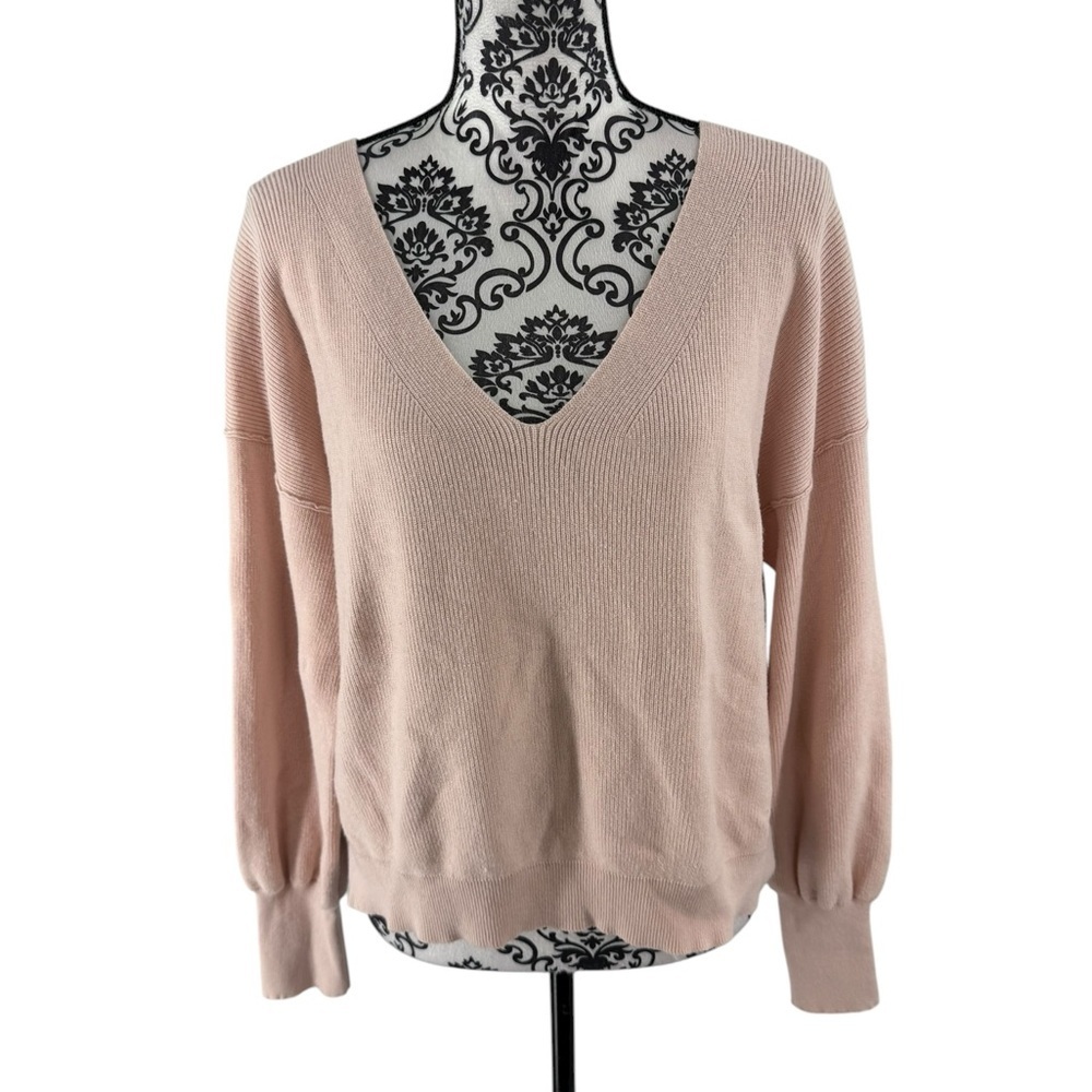 Abound Blush Pink Deep V-Neck Knit Sweater S/M Minimalist Soft Neutral Pullover